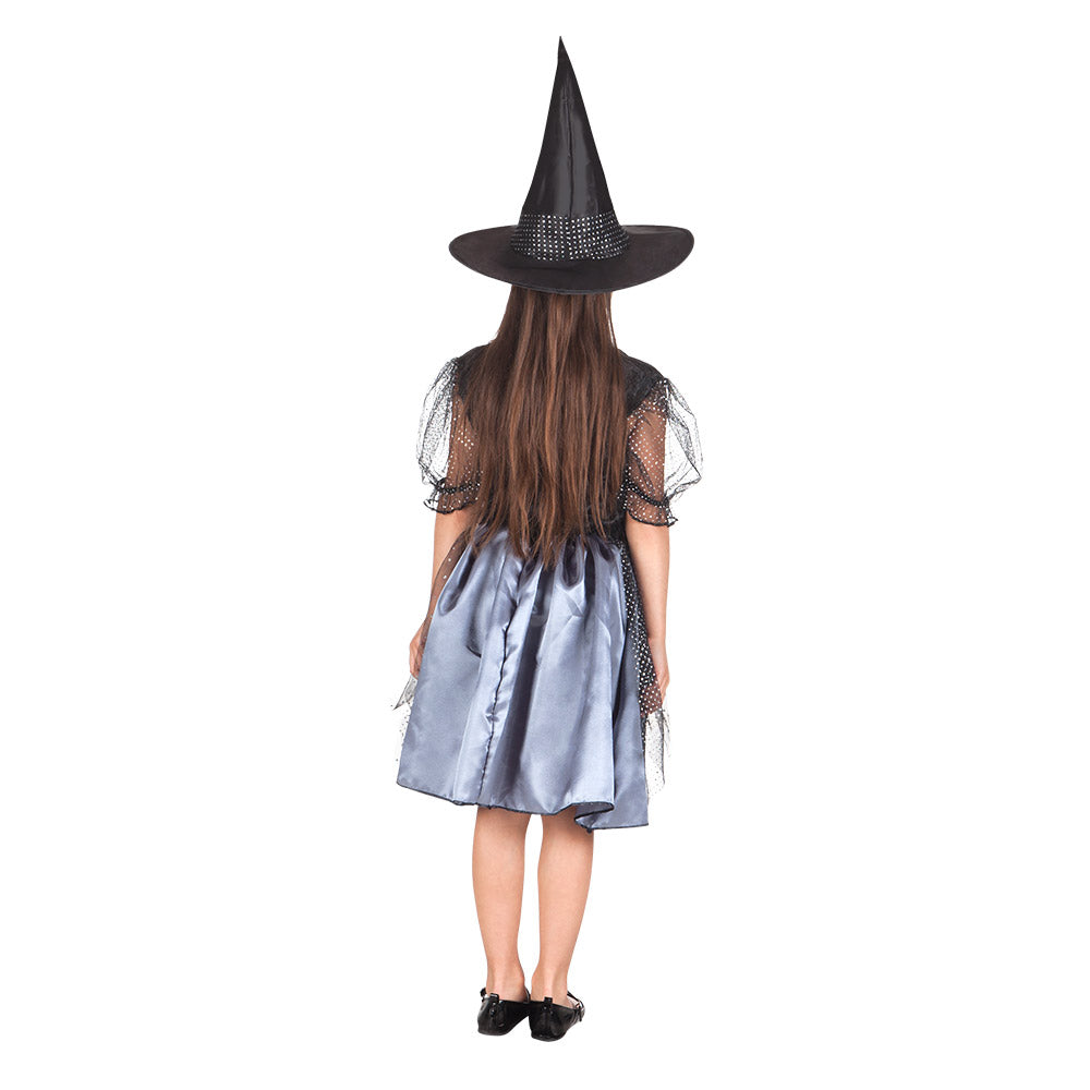 Déguisement Sorcière Enfant - Robe Noire Paillettes et Chapeau