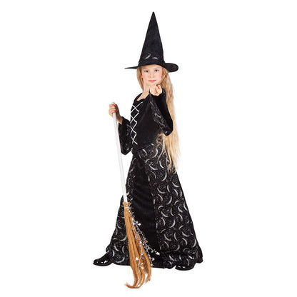 Déguisement Sorcière Enfant - Robe Noire Paillette & Chapeau