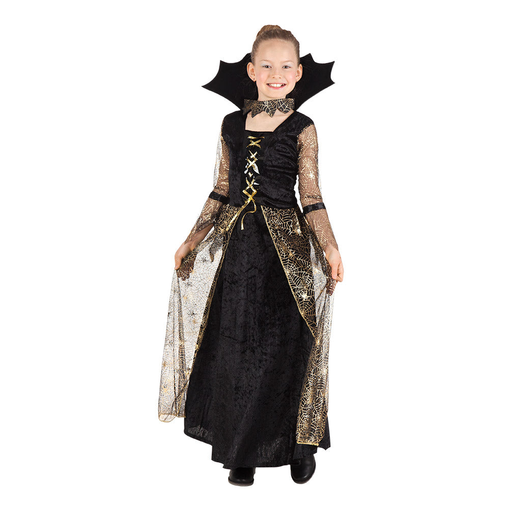 Déguisement Vampire Enfant Luxe - Robe Noire & Cape Dorée