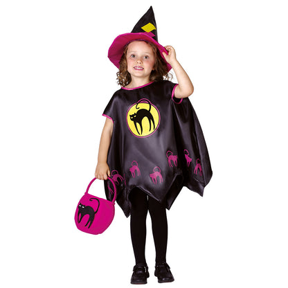 Déguisement Sorcière Enfant Noir Rose - Cape Chat Halloween