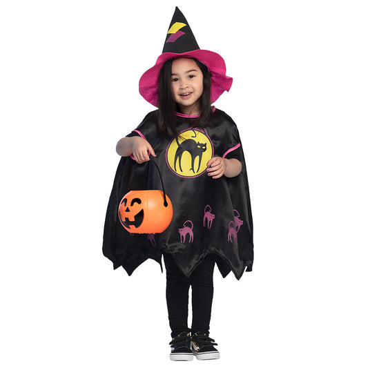 Déguisement Sorcière Enfant Noir Rose - Cape Chat Halloween
