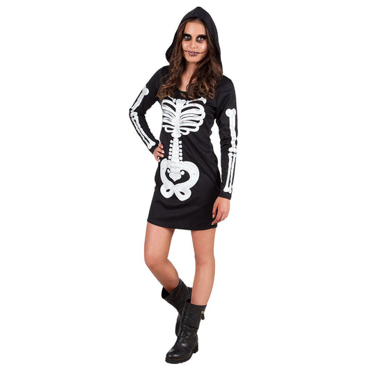Déguisement Squelette Femme Robe Noire Manches Longues