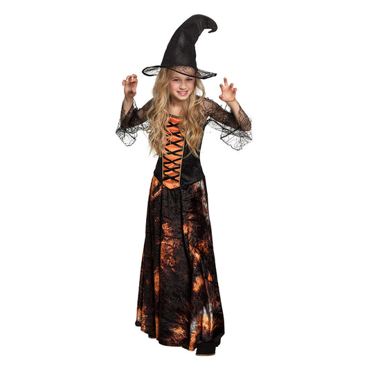 Déguisement Sorcière Enfant Velours Orange Halloween