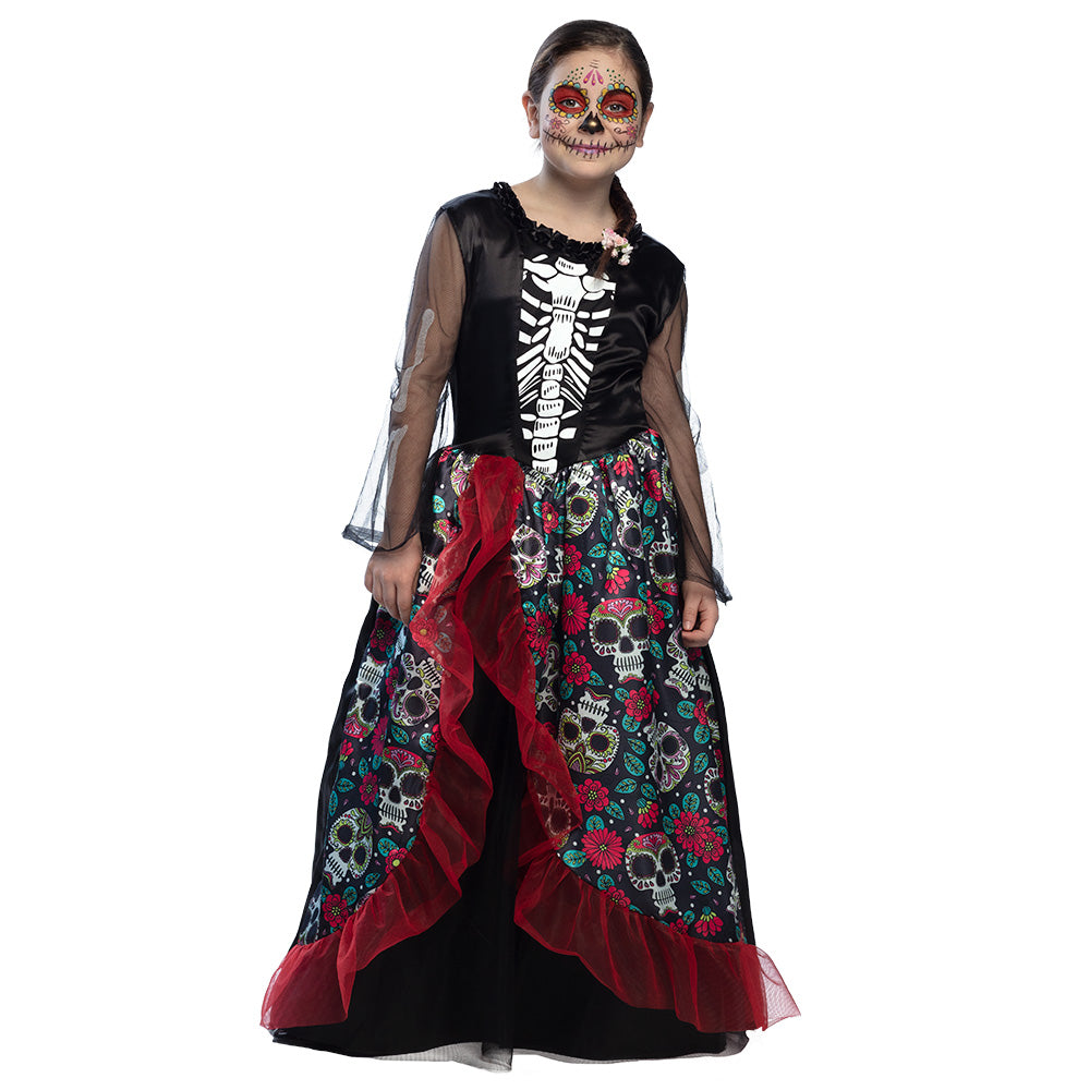 Déguisement Squelette Floral Fille - Robe Longue Halloween