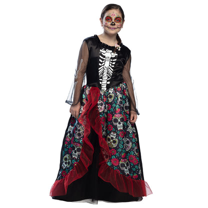 Déguisement Squelette Floral Fille - Robe Longue Halloween