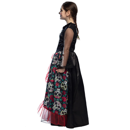 Déguisement Squelette Floral Fille - Robe Longue Halloween