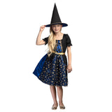 Déguisement Sorcière Enfant Robe Bleue Étoilée et Chapeau