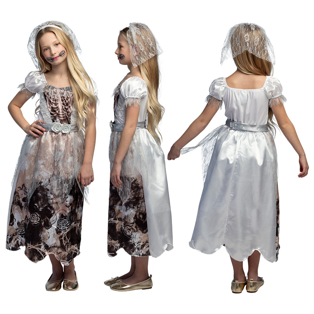 Déguisement Mariée Fantôme Enfant - Robe Blanche Dentelle