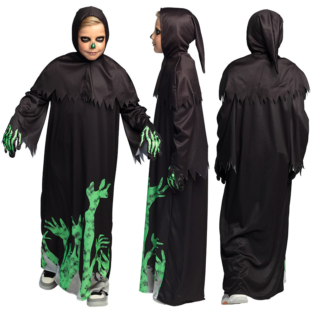 Déguisement Zombie Enfant - Robe Noire avec Mains Phosphorescentes