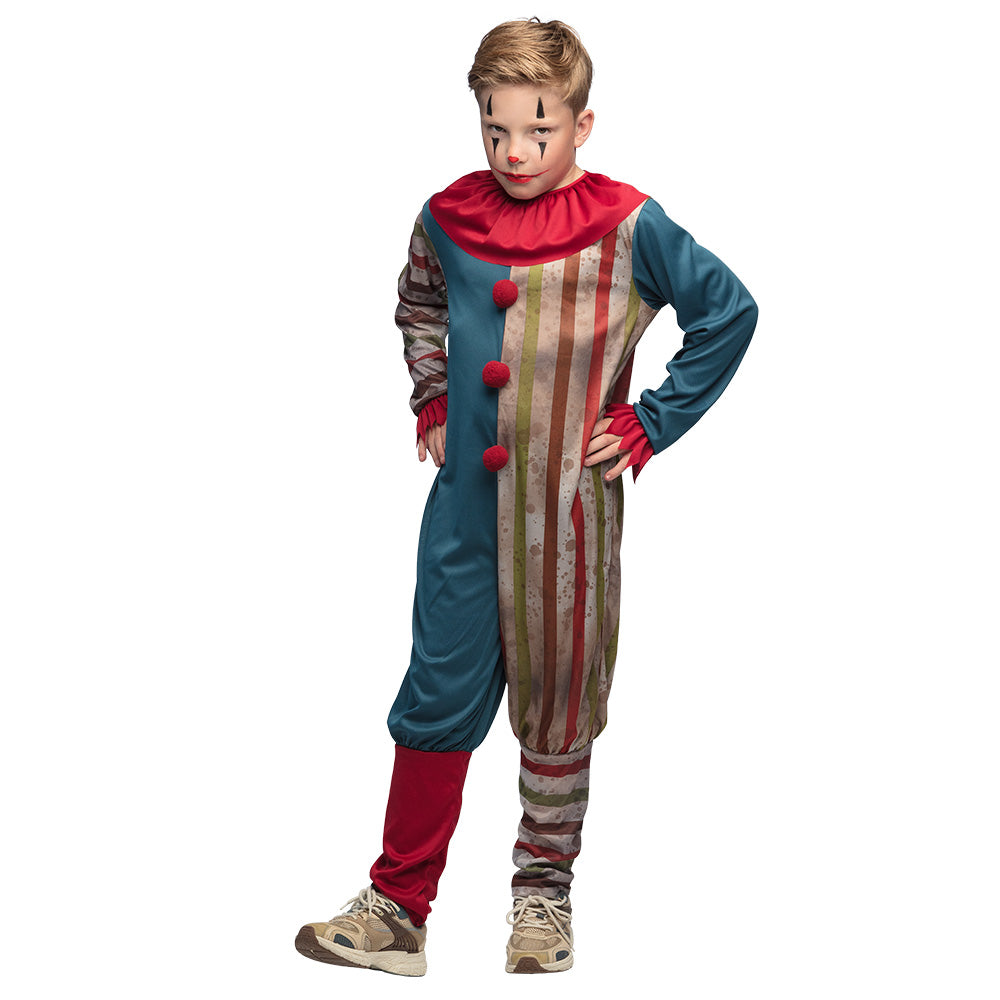 Déguisement Clown Enfant Rayé Bleu et Rouge - Costume Cirque