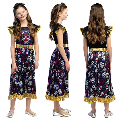 Déguisement Squelette Dia de los Muertos Fille - Robe Crâne Coloré