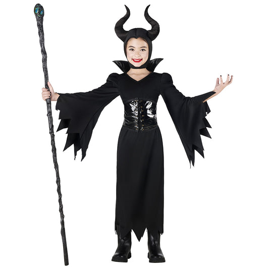 Déguisement Maléfique Enfant - Robe Noire Cornes & Bâton
