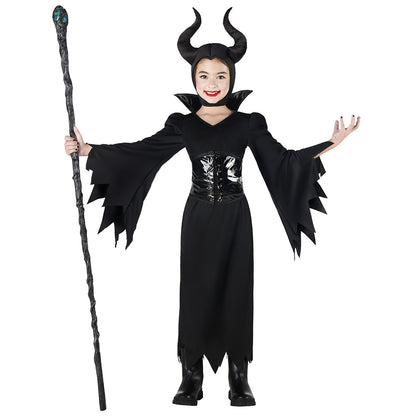 Déguisement Maléfique Enfant - Robe Noire avec Cornes et Bâton