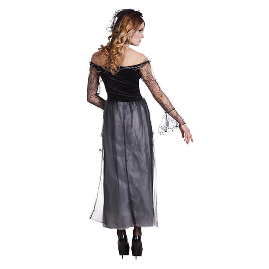 Robe Gothique Noir et Gris Femme - Déguisement Vampire Dentelle