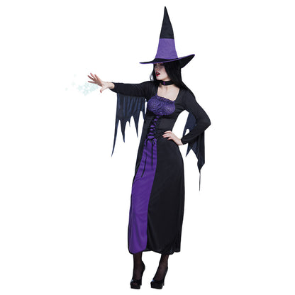 Costume Sorcière Maléfique Noir et Violet avec Chapeau