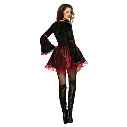 Déguisement Vampire Femme Élégant - Robe Rouge et Cape Noire