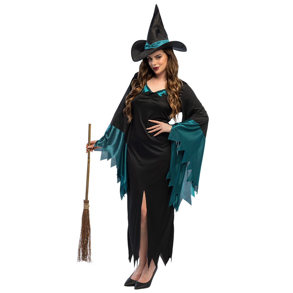 Costume Sorcière Noir et Bleu Turquoise Femme Adulte