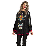 Cape Día de Muertos Noire avec Papillons et Fleurs Colorées