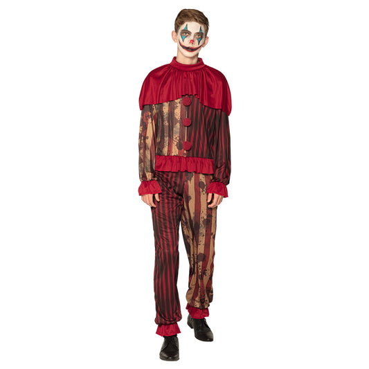 Déguisement Clown Vintage Enfant - Cape Rouge et Costume Rayé