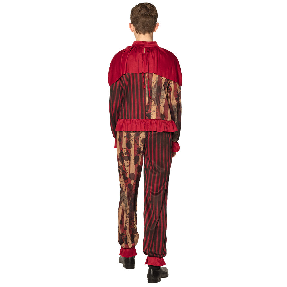Déguisement Clown Vintage Enfant - Cape Rouge et Costume Rayé