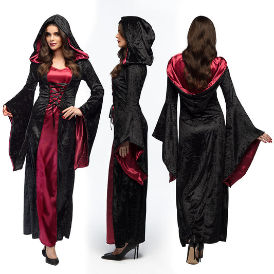 Robe Vampire Gothique Femme - Déguisement Luxe Noir et Bordeaux