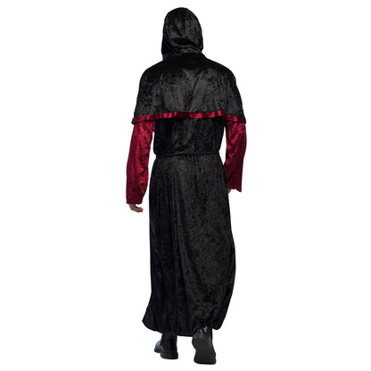 Costume Vampire Médiéval Noir et Rouge avec Cape et Capuche