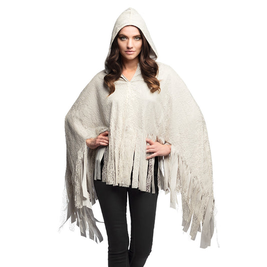 Cape à Capuche en Dentelle Blanche - Accessoire Halloween Mystique
