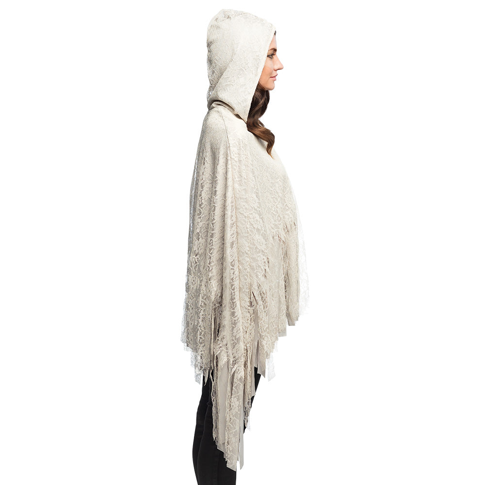 Cape à Capuche en Dentelle Blanche - Accessoire Halloween Mystique