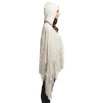 Cape à Capuche en Dentelle Blanche - Accessoire Halloween Mystique