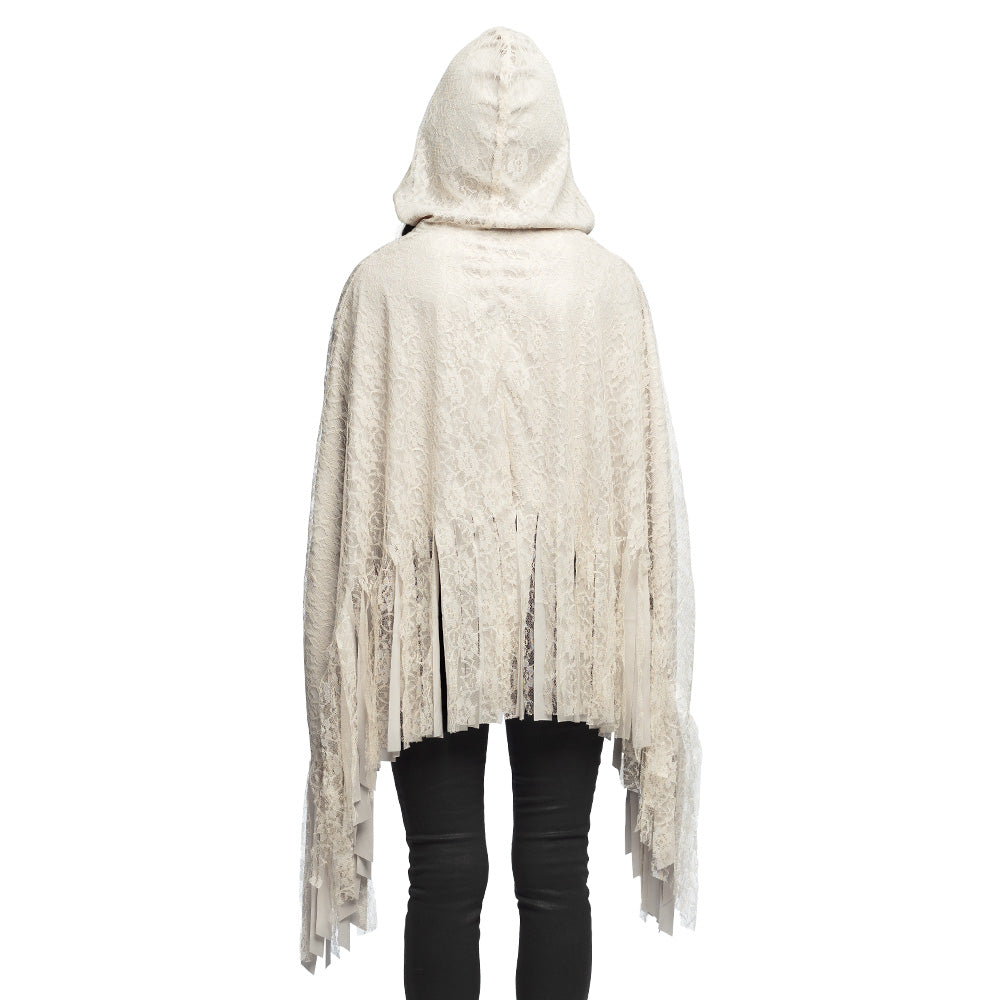Cape à Capuche en Dentelle Blanche - Accessoire Halloween Mystique