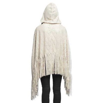 Cape à Capuche en Dentelle Blanche - Accessoire Halloween Mystique