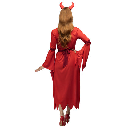 Costume de Démon Sexy Robe Rouge Longue avec Cornes