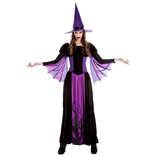 Costume Sorcière Mauve Ailes Chauve-souris Halloween Adulte