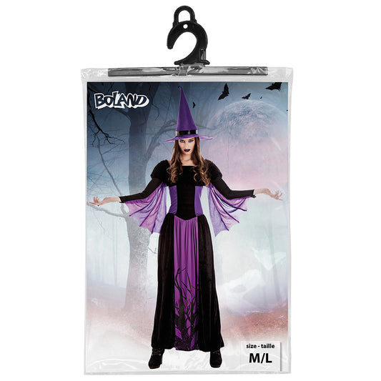 Costume Sorcière Mauve Ailes Chauve-souris Halloween Adulte