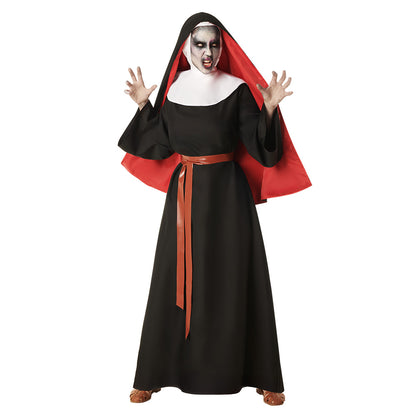 Déguisement Religieuse Vampire - Robe Noire et Cape Rouge