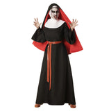 Déguisement Religieuse Vampire - Robe Noire et Cape Rouge