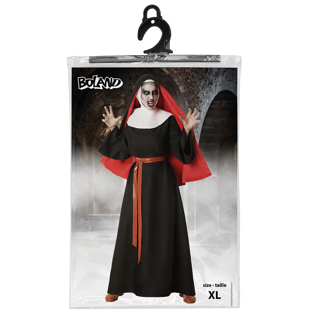 Déguisement Religieuse Vampire Femme - Robe Noire et Cape Rouge