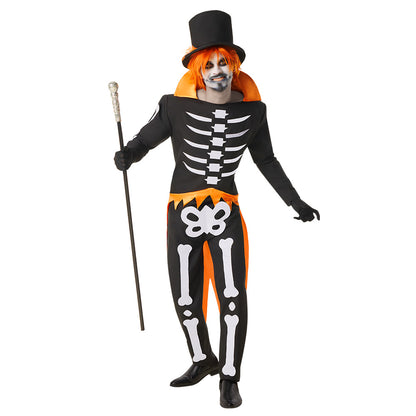 Déguisement Squelette Halloween Noir Orange Adulte M/L