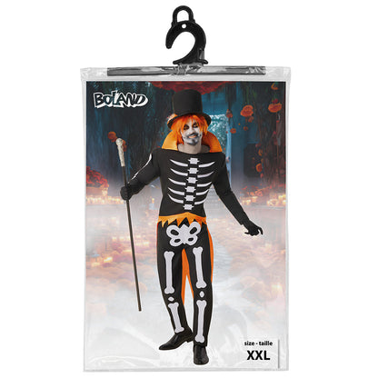 Déguisement Squelette Halloween Orange et Noir Taille XXL