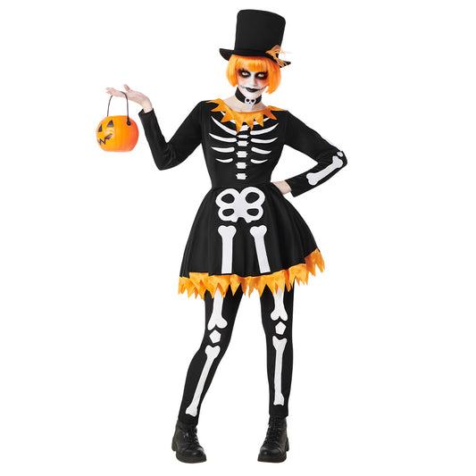 Déguisement Squelette Halloween Femme Robe Noire Chic