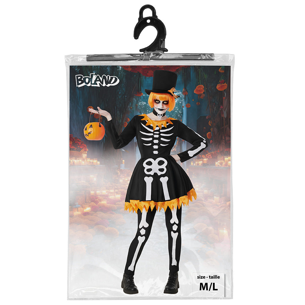 Déguisement Squelette Halloween Femme Robe Noire Chic