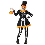Déguisement Squelette Halloween Femme - Robe Noire et Orange XXL