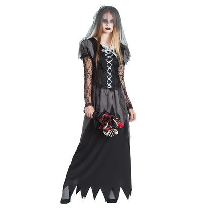 Déguisement Vampire Gothique Femme - Robe Longue Noire Dentelle