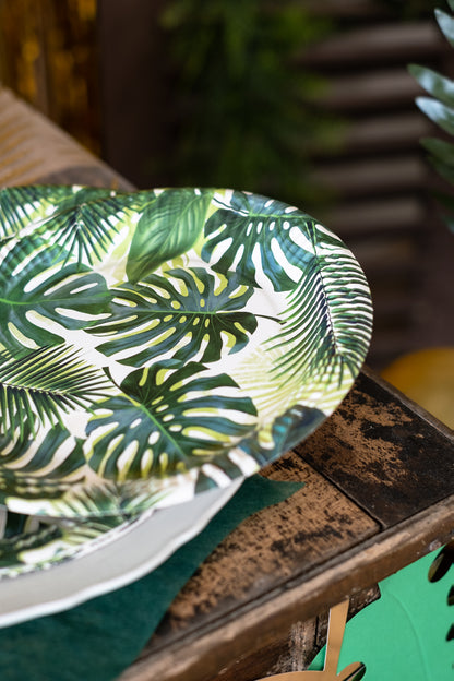 8 Assiettes en carton Tropical vert 23 cm
