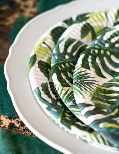 8 Assiettes en carton Tropical vert 23 cm