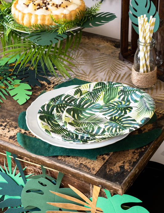 8 Assiettes en carton Tropical vert 23 cm