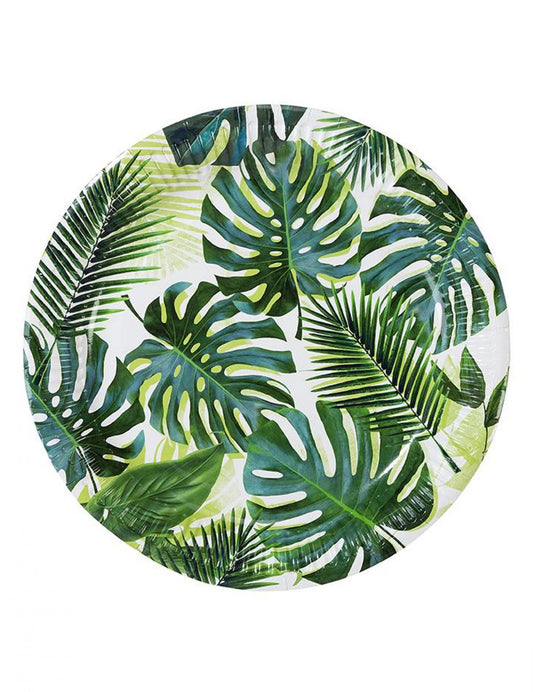 8 Assiettes en carton Tropical vert 23 cm