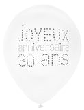 8 Ballons en latex 30 ans anniversaire chic 23 cm