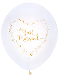 8 Ballons en latex Just Married blancs et dorés 23 cm