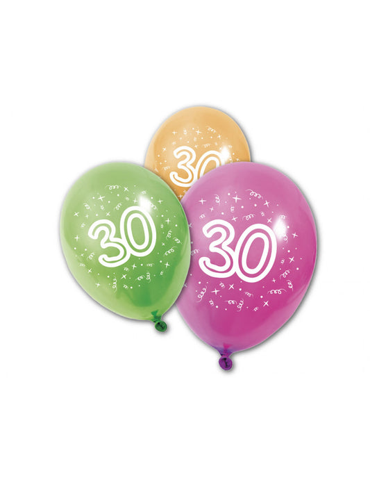 8 Ballons en latex anniversaire 30 ans 30 cm
